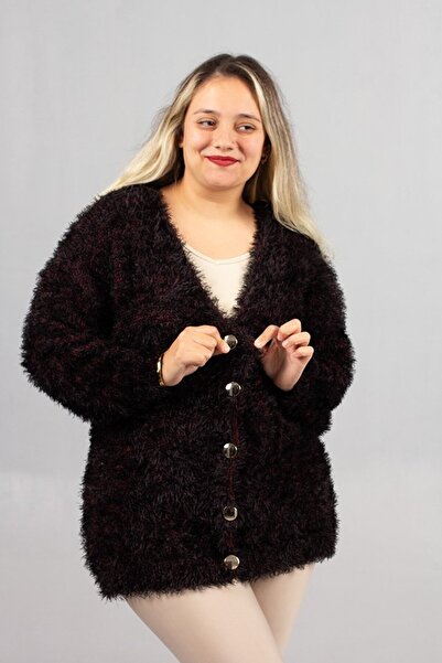 Truva XXL Plus Size Bearded Knitwear Cardigan Ful Stretch Fabric Black