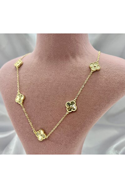 Nilonya Aksesuar 14K Altın Kaplama Çoklu Yoncalı 50 cm Kolye