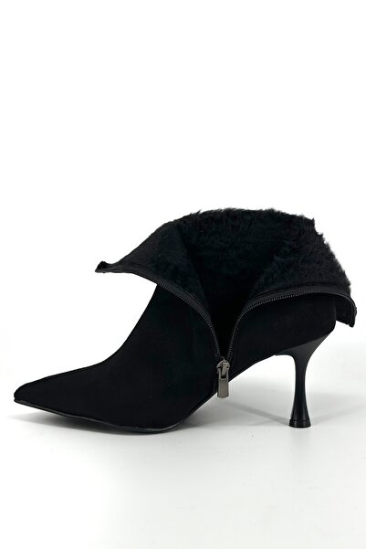 Shoebutik Wanna Black Suede Women's Heeled Boots