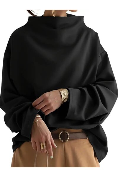 JANES Women's Long Sleeve Wide Turtleneck Modal Blouse