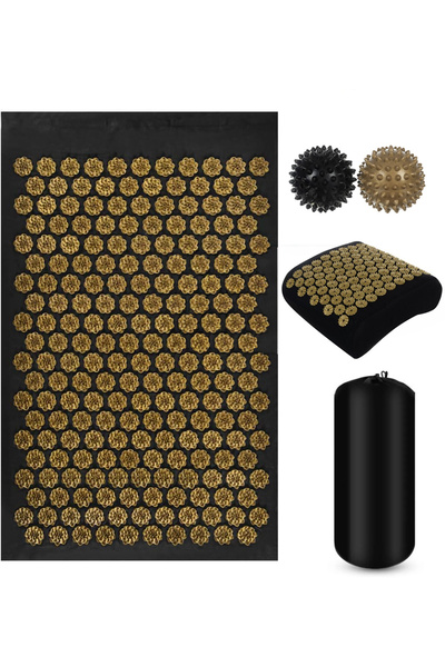 UBX Set covoras presopunctura cu perna si 2 mingi,13743 puncte,115x40x2 cm,perna 30x30x11 cm, negru/bej