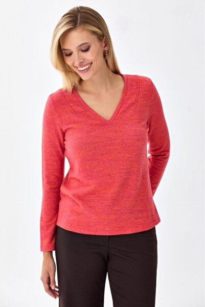 İKİLER V Yaka Uzun Kol Triko Bluz 256-1704