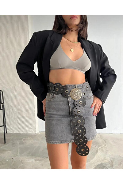 UCCELLO حزام نسائي مزخرف بحلقة معدنية من الجلد الصناعي البوهيمي - مشبك ذهبي ع...