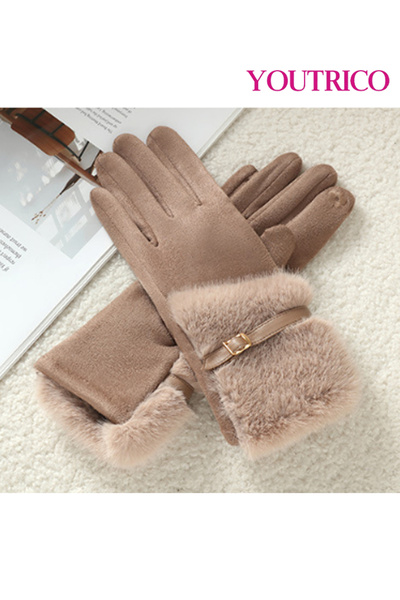 Youtrico قفازات نسائية من جلد الغزال تعمل باللمس - ملابس شتوية مبطنة بالحرارة