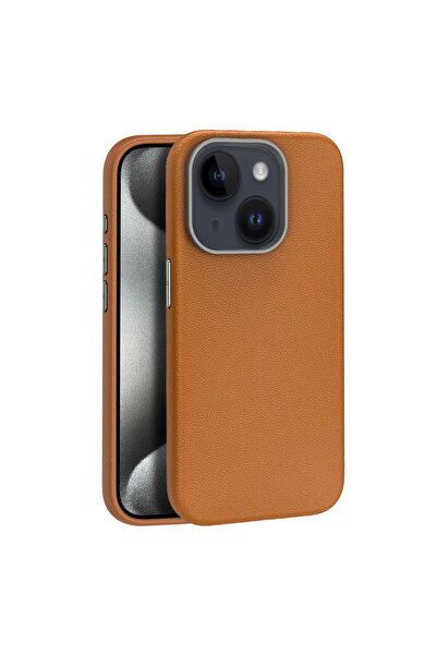 Twin Store غطاء واقي لهاتف آيفون 15 من الجلد مع تقنية ماج سيف - بني