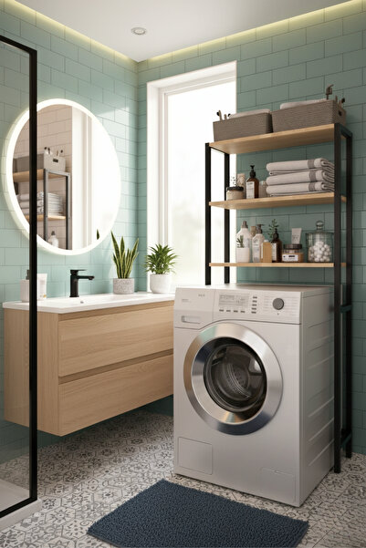 Grandmix Banyo ve Çamaşır Makinesi Üstü Düzenleyici Raf Çok Amaçlı Depolama Ü...