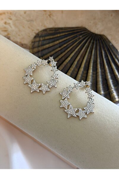 MyladyAccessoriess Sıralı Yıldız Zirkon Taş Küpe (Çelik)