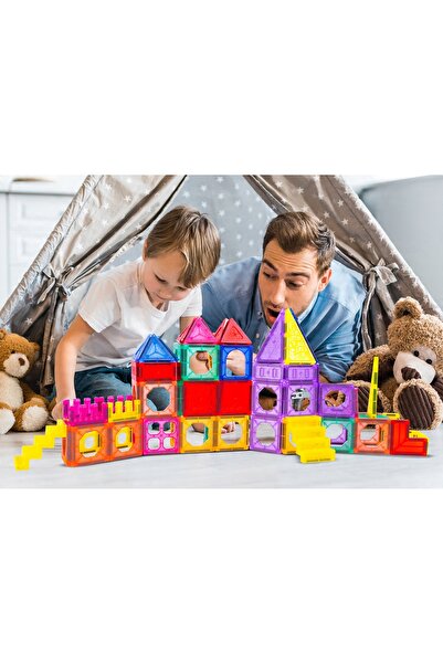 SOLTOY Set magnetic de constructie format din 110 piese, trenulet si diferite forme geometrice, SOLTOY®