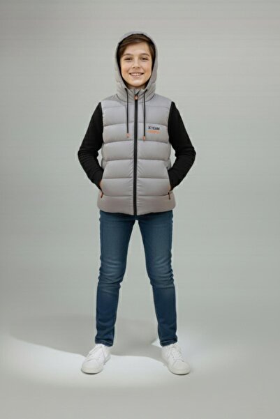 ASYAKİDS CLUB Boy's Hooded Printed Lined Seasonal Puffer Vest with Pockets