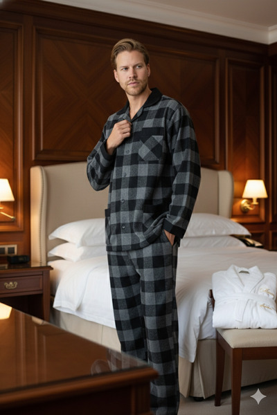 KLY New Season Thick Luxury Design Apaj Collar Men's Pajama Set