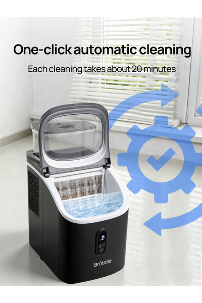 Brutelle Countertop Ice Maker 1.5L External Tank 6 Min Fast Square Ice 16 Cubes Adjustable Size Self-Cleaning