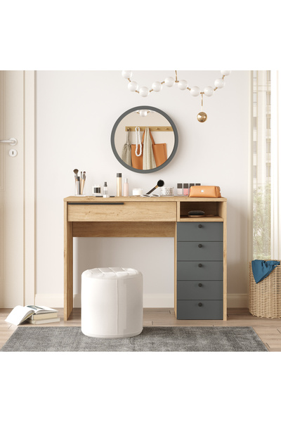 Robin Home Paris Makyaj Masası Aynalı Çekmeceli Şifonyer Sepet-Antrasit