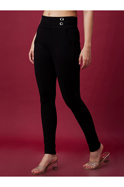 Globus By Styli Black Stretchable Mid Rise Skinny Fit Treggings