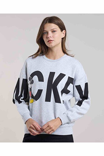R&B Mickey Mouse Print Sweatshirt with Crew Neck and Long Sleeves