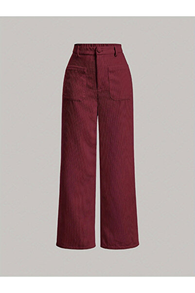 Take Two By Styli Men Maroon Corduroy Wide Leg Trousers
