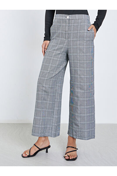 Styli Grey Checked Wide Leg Trousers