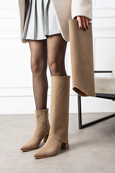 N MODA Lamelia Dust Cover Detailed Detachable Apparatus Boots Heeled Pointed Toe Zippered Women's Boots