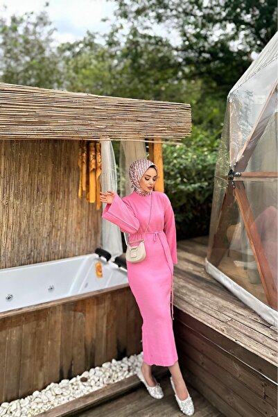 MY QILAM Women's Tie-Up Knitwear Dress Oversized Wide Sleeve (Fits Size S/M/L)