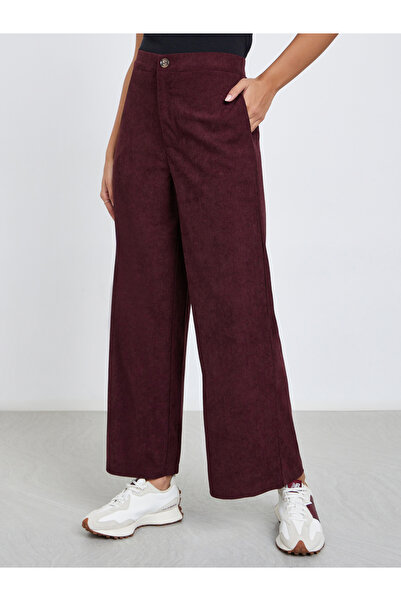 Styli Burgundy Corduroy Wide Leg Trousers