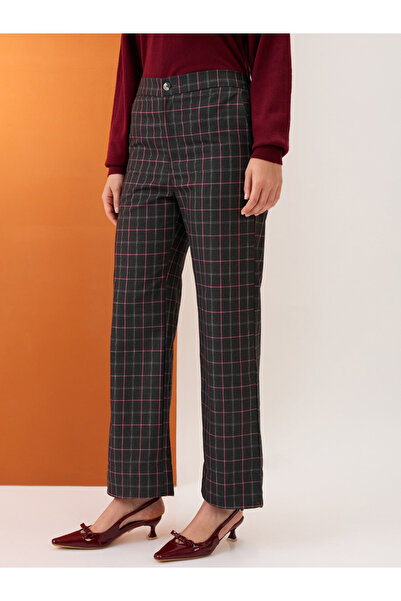 Globus By Styli Black Checkered Mid-Rise Straight Fit Trousers