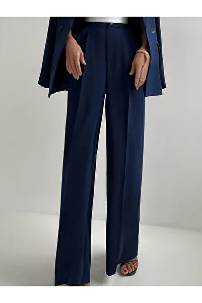 Take Two By Styli Navy Blue Wide Leg Trousers