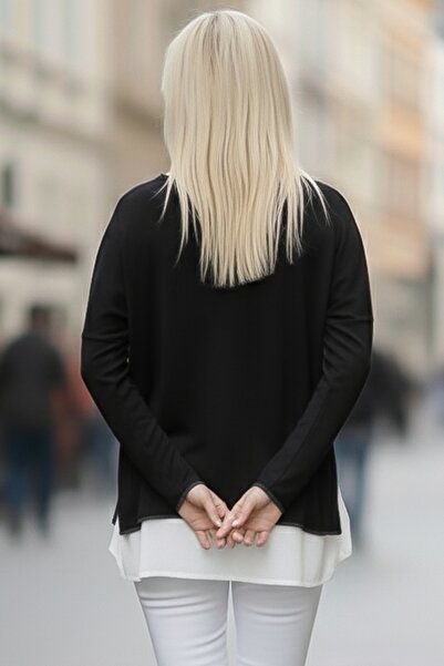 Chiccy Black Pool Collar Long Sleeve Slim Two-Piece Set with Necklace Casual Ov Oversized Riko Blouse 70 74