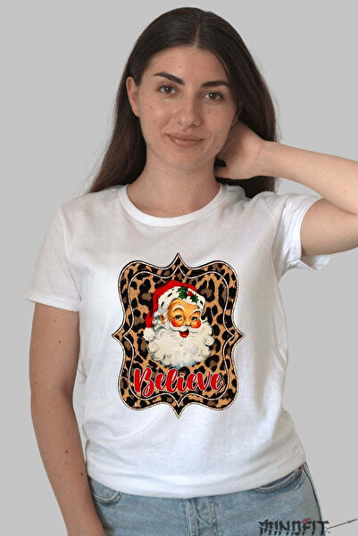 GILDAN Santa Believe Leopard Frame Women's Christmas T-Shirt
