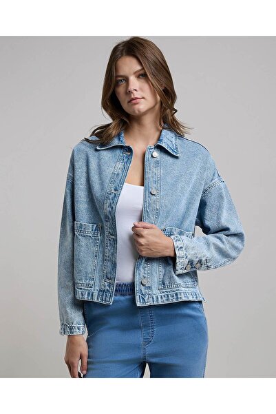R&B جاكيت جينز مغسول مع زر للإغلاق