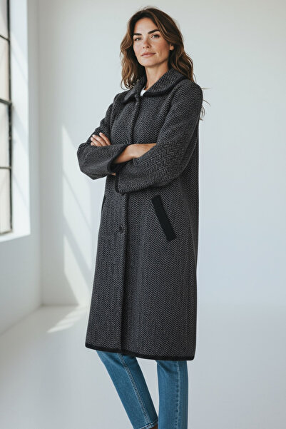 ECE GİYİM Women's Button-Front Thick Knit Cardigan with Pockets