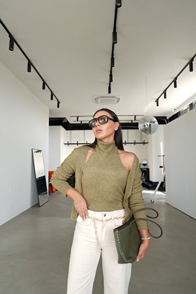 Özge Özgenç Self-Made Turtleneck Body Detailed Knitwear Cardigan