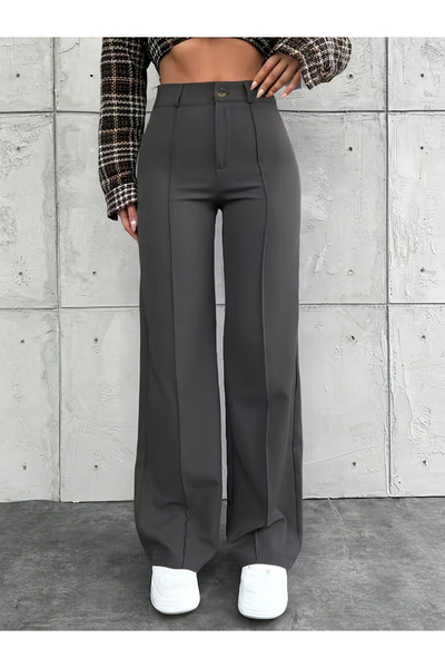 Take Two By Styli Grey Solid Wide Leg Trousers