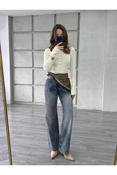 Coral Fularlı Kot Pantolon 17681 Mavi