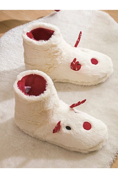 LC Waikiki Lcw Steps White Animal Figured Plush Women's Home Boots