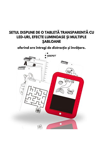 SDEPOT drawing set, transparent tablet with LEDs, 3 neon markers, color change button