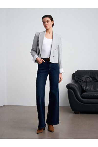 Dilvin 72089 Stretch Fabric Wide Leg Jean-Dark Blue