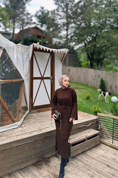 MY QILAM Γυναικείο πλεκτό φόρεμα με κορδόνια oversized με φαρδιά μανίκια (ταιριάζει σε μέγεθος S/M/L)