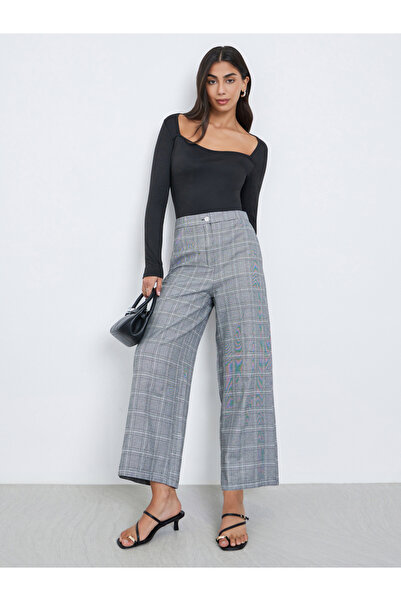 Styli Grey Checked Wide Leg Trousers
