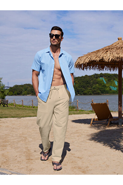 Noor Essentials By Styli Solid Drawstring Waist Relaxed Fit Pants