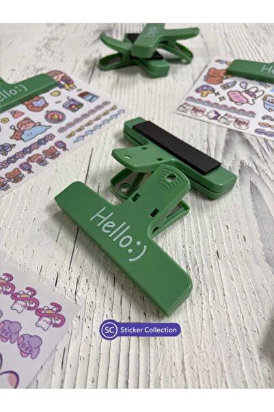 SC Sticker Collection Hello:) Yeşil Renk Çok Fonksiyonlu Mıknatıslı Klips/Fot...
