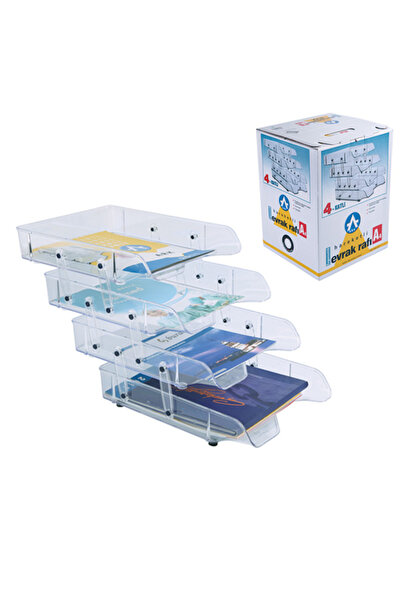 Ark 4 Katlı Şeffaf Hareketli Evrak Rafı