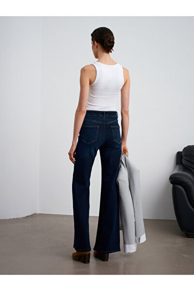 Dilvin 72089 Stretch Fabric Wide Leg Jean-Dark Blue