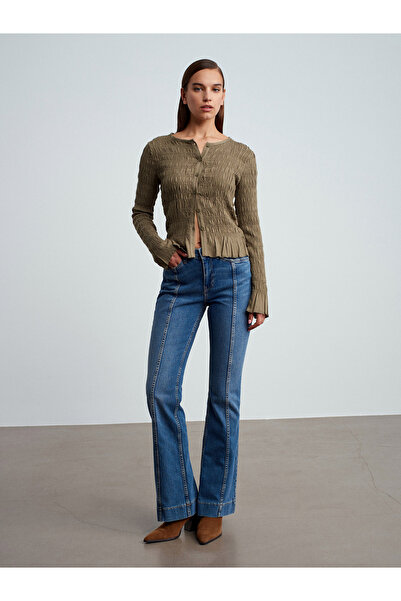 Dilvin 72086 Jeans bootcut cu cusături detaliate-Tint