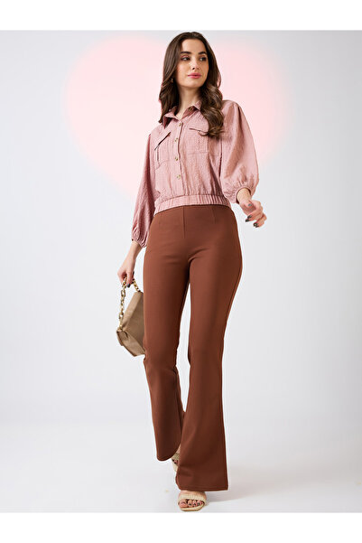 Globus By Styli Rust Stretchable Mid Rise Workwear Bootcut Treggings