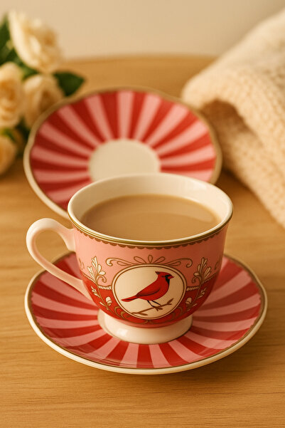 Mirilliahome Set of 2 Porcelain Coffee Cups & Saucers with Bird Figures – Patterned