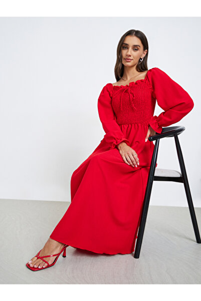 Styli Red Maxi Dress with Tie-Up Detail