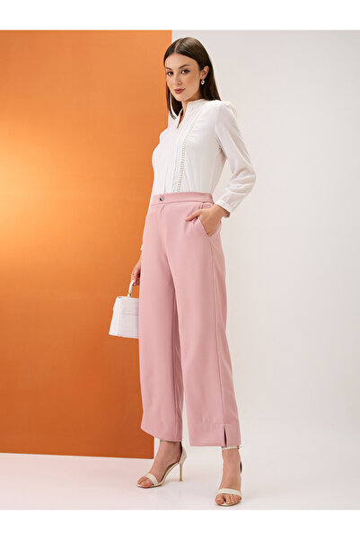 Globus By Styli Blush Pink Solid Mid-Rise Relaxed Fit Trousers