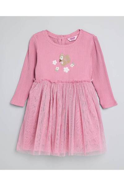 R&B Ribbed Fit & Flare Dress with Long Sleeves