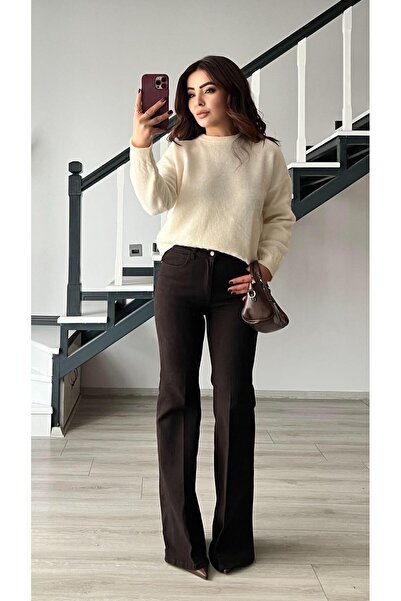 Oslove Ecru Self-Furred Knitwear Sweater