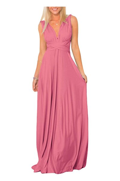 Dotail Rochie lungă elegantă OBEEII, satin, mărimea L, straturi multiple, pen...