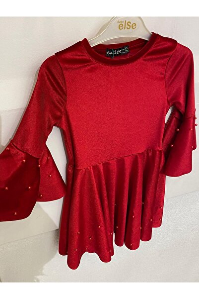Ugly Duck 04-12 Years Old Pearl Velvet Dress - Red